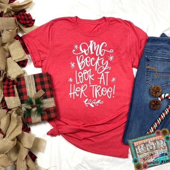 Funny Christmas T-shirt OMG Becky look at her tree size medium - Picture 1 of 8
